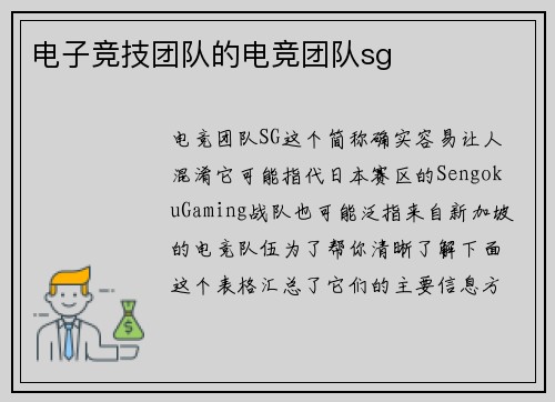 电子竞技团队的电竞团队sg
